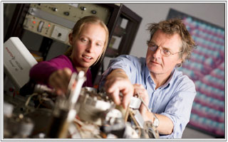 Engineering student working with faculty member